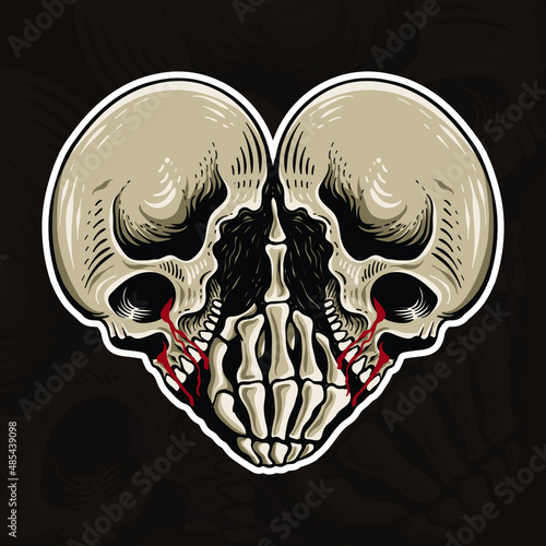 hand drawn skull with love and hand fucking