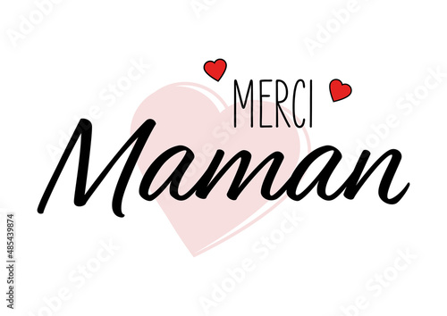 Merci Maman - Heart-Icons and Text. White Background.