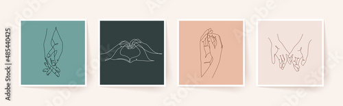 Set of one line holding hands. Valentine's day vector illustration.