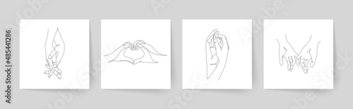 Set of one line holding hands. Valentine's day vector illustration.