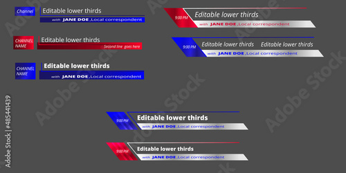 Two line bright blue & red color lower thirds for videos