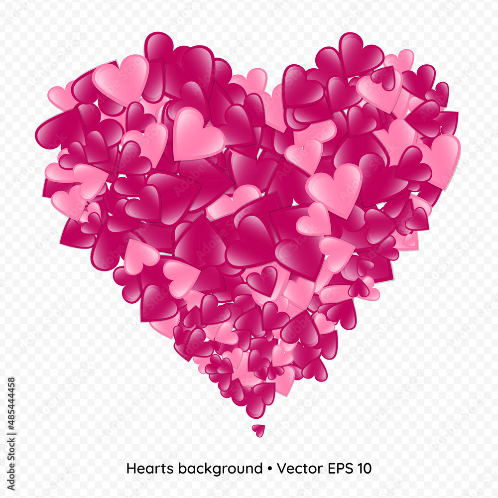 Heart shape made of pink hearts,  vector illustration. St. Valentine's day and love background