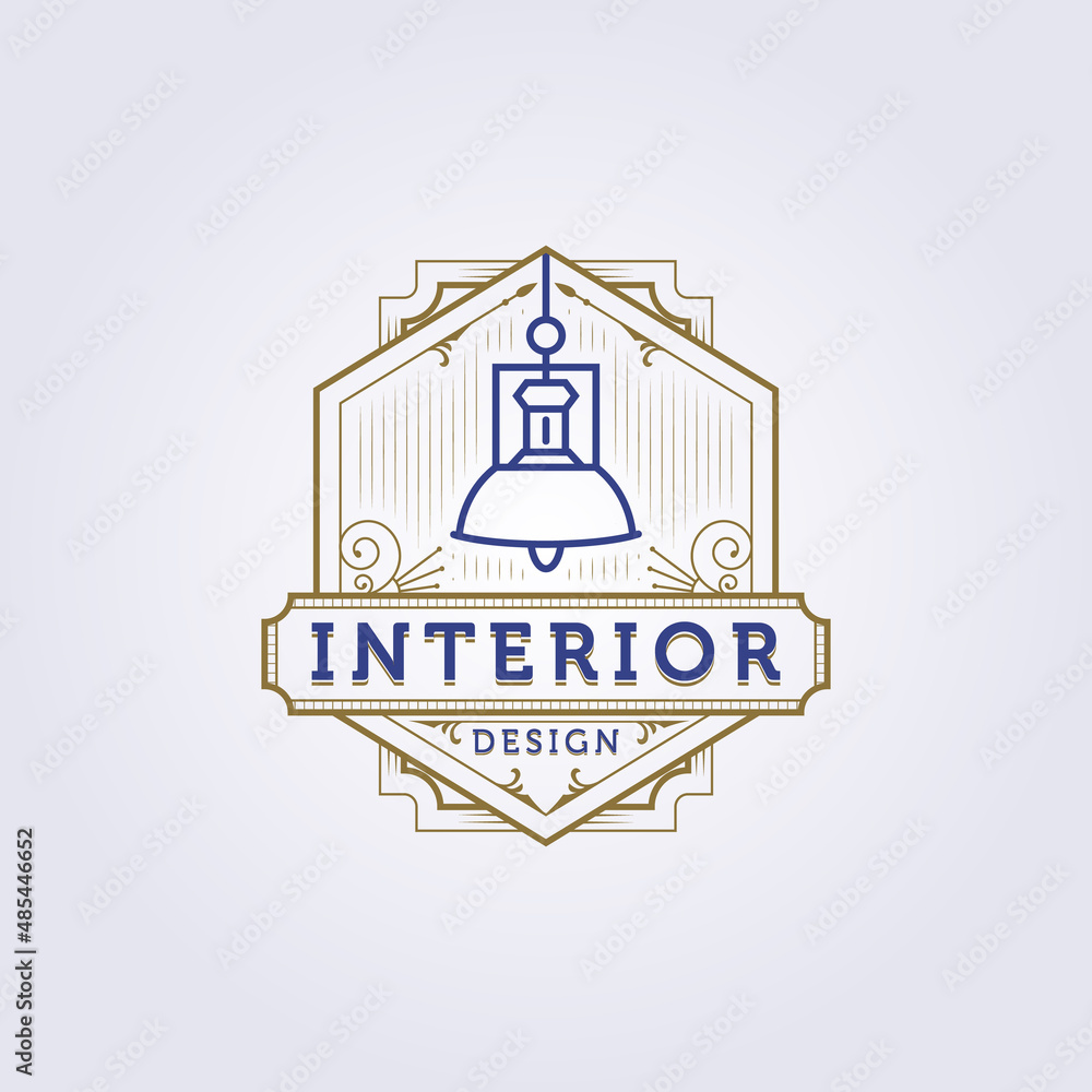 vintage hanging lamp interior furniture logo vector illustration design, retro logo design