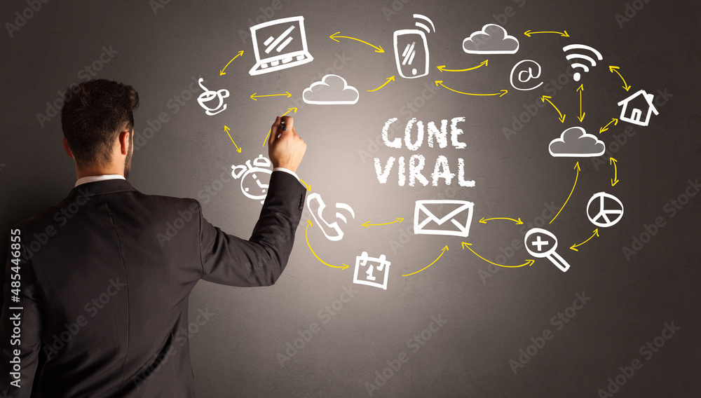 businessman drawing social media icons businessman drawing social media icons