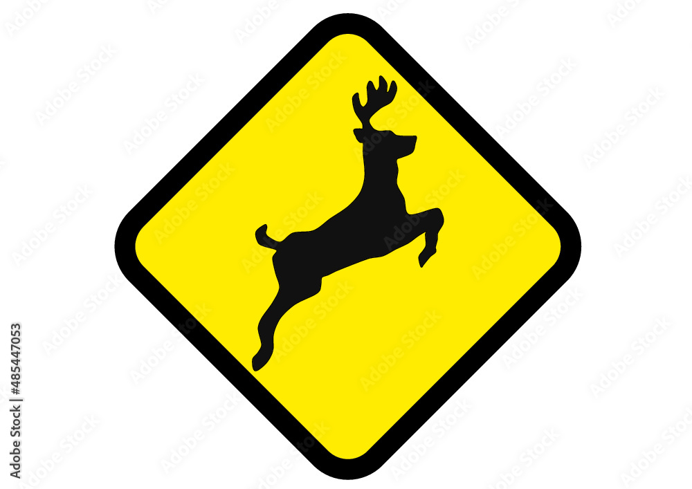 鹿に注意　野生動物に注意　警告ラベル