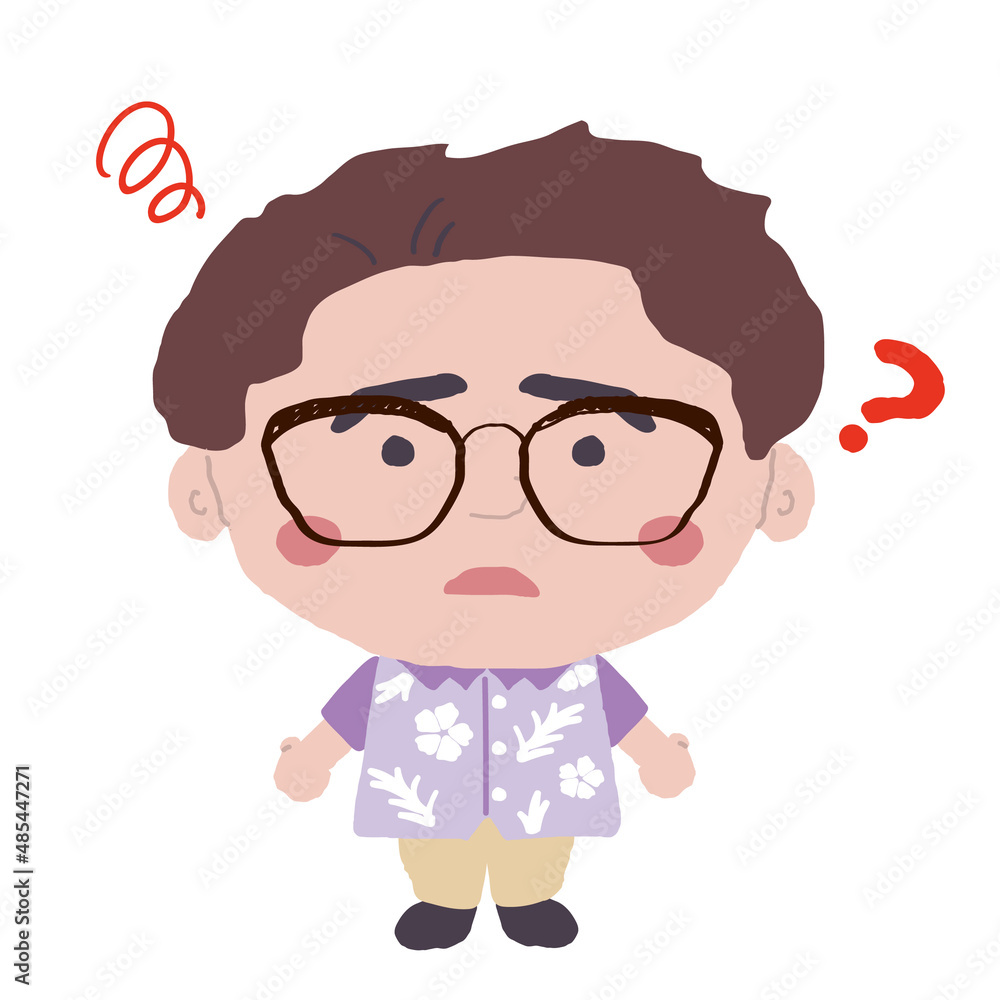 悩んでいる沖縄のかりゆしウェアを着た男性 イラスト素材 悩んでいる沖縄のかりゆしウェアを着た男性 イラスト素材
