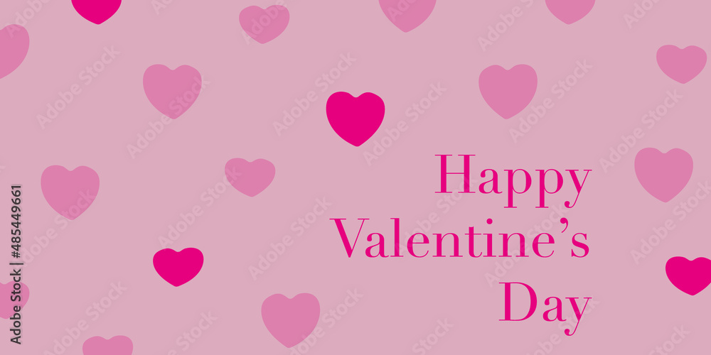 Pink hearts on the pink background. Vector flat illustration for web page. Romantic card. Happy Valentine's day banner. Abstract heart shapes, with love for you.