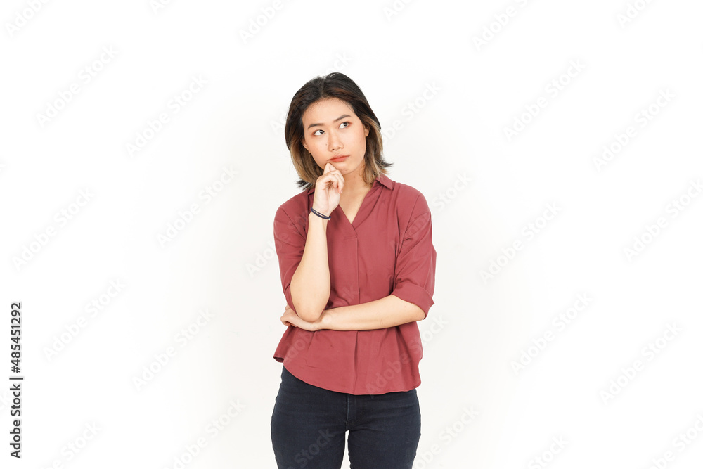 Thinking and Curious Of Beautiful Asian Woman Isolated On White Background Thinking and Curious Of Beautiful Asian Woman Isolated On White Background