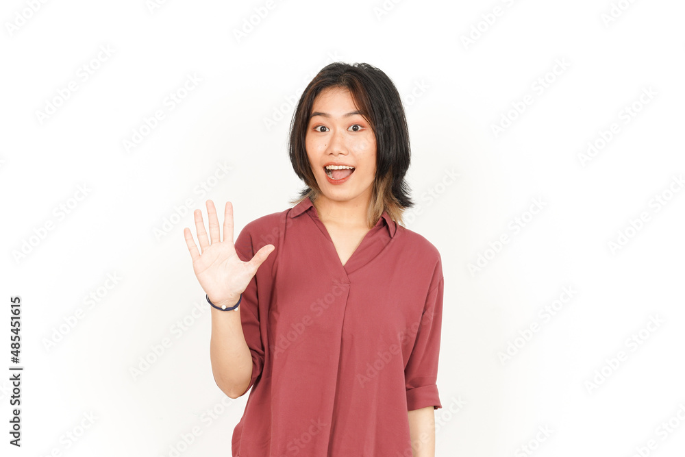Hi Greetings Gesture Of Beautiful Asian Woman Isolated On White Background Hi Greetings Gesture Of Beautiful Asian Woman Isolated On White Background
