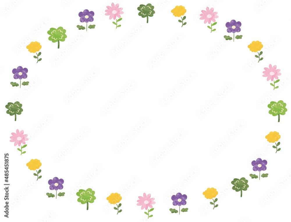 花の手描き風イラスト　円フレーム枠