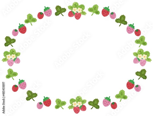 苺の手描き風イラスト 円フレーム枠