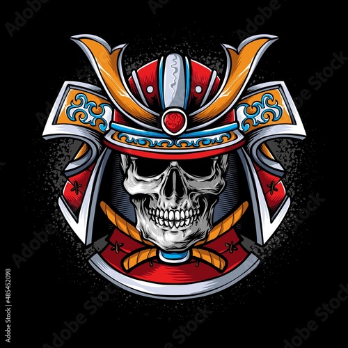 skull with samurai armor vector