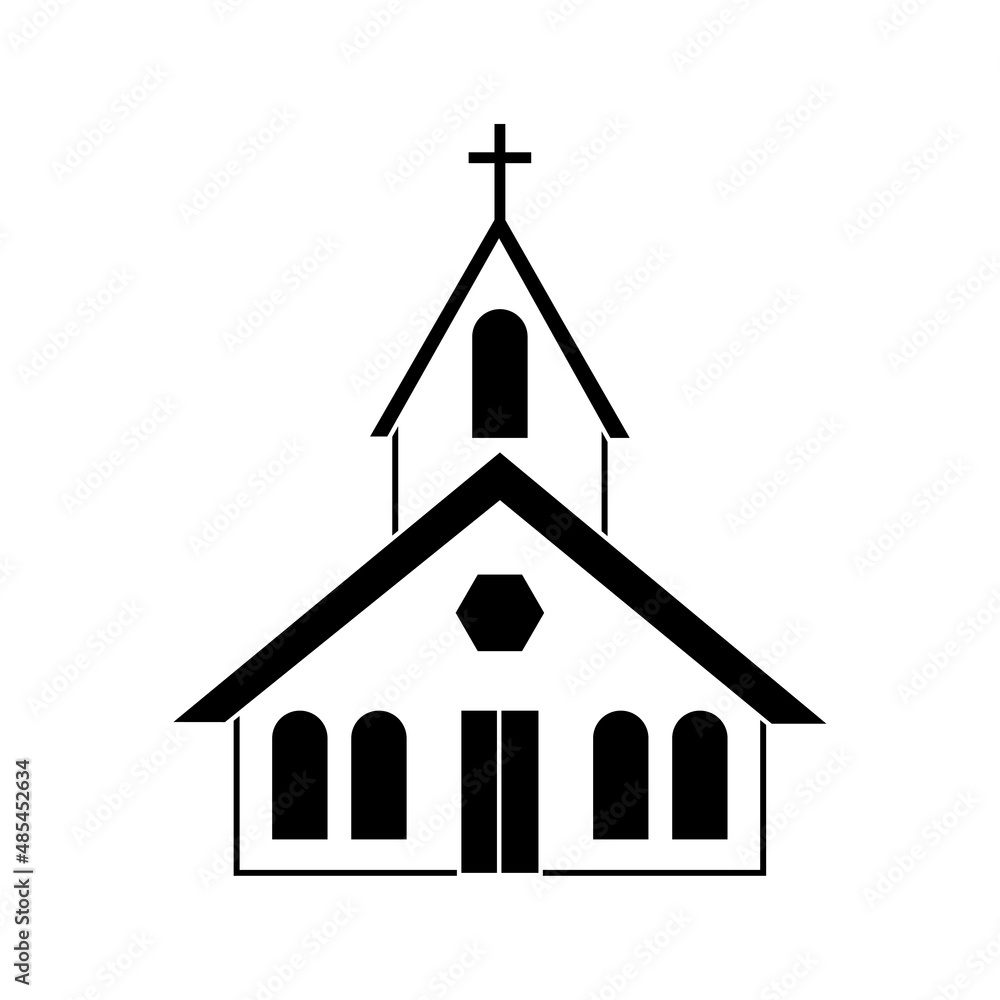 Black church silhouette in modern style on white background. Vector illustration. stock image. Black church silhouette in modern style on white background. Vector illustration. stock image.