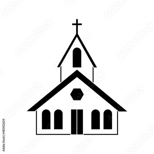 Black church silhouette in modern style on white background. Vector illustration. stock image. 