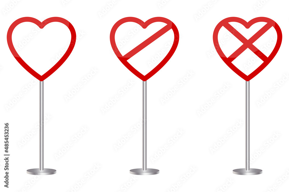 Road sign heart.Love concept. Vector design. Red heart. Vector illustration. stock image.
