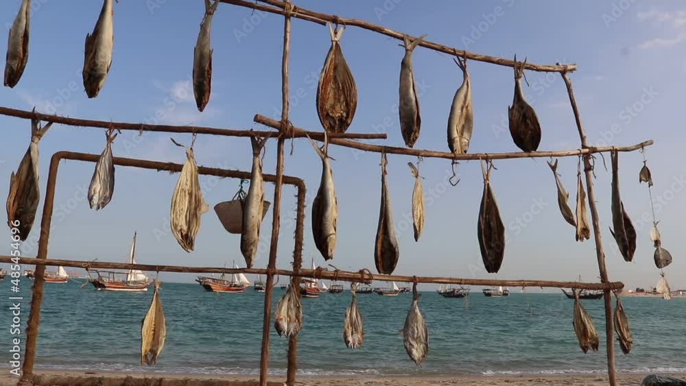 Dried Fish displayed in Fish market in Qatar. Stockfish is unsalted