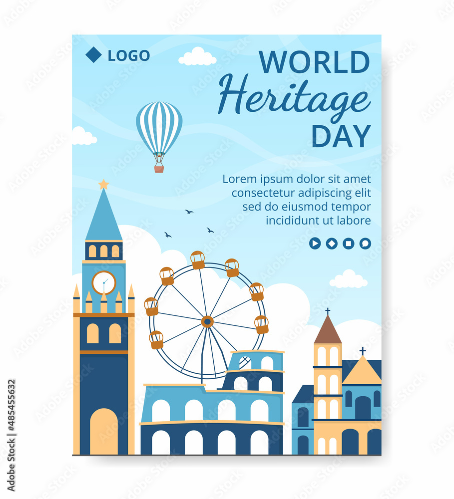 World Heritage Day Poster Template Flat Design Illustration Editable of Square Background Suitable for Social Media, Greeting Card and Web Ads