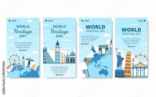 World Heritage Day Stories Template Flat Design Illustration Editable of Square Background Suitable for Social Media, Greeting Card and Web Ads