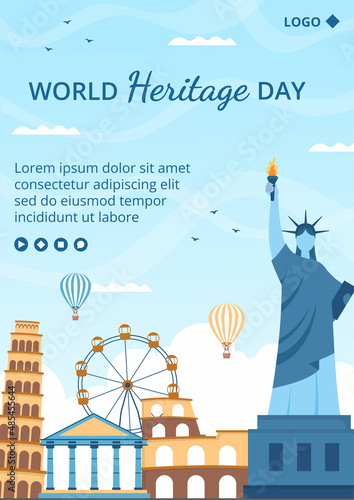 World Heritage Day Flyer Template Flat Design Illustration Editable of Square Background Suitable for Social Media, Greeting Card and Web Ads