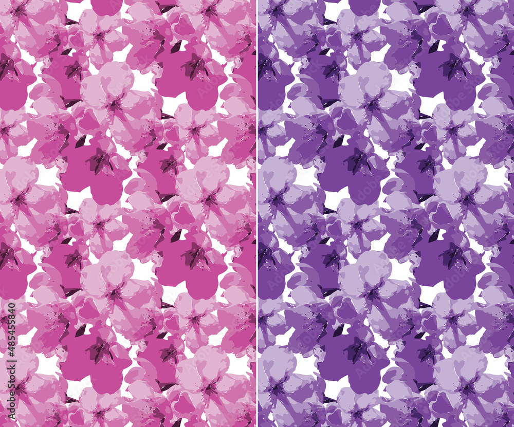Purple and Pink watercolour seamless abstract floral pattern in 2 colour options for wallpaper, background and textile printing