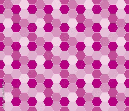 六角形の連続するシームレス背景バックグラウンド　ハニカム　ヘキサゴン蜂の巣柄グラフィック素材、ピンク系