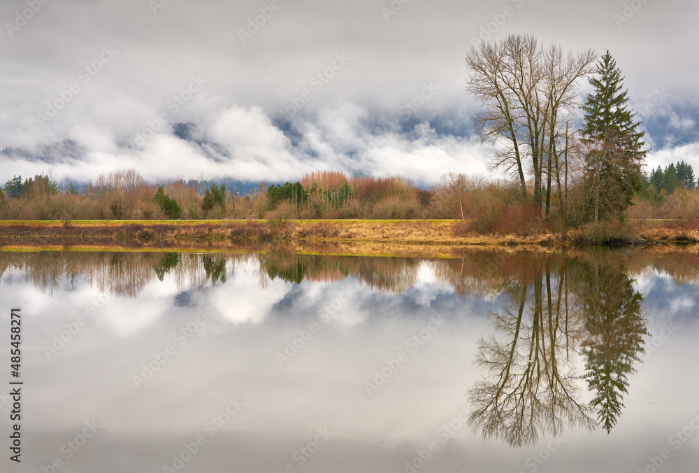 Alouette River Winter Clouds BC. Low clouds in winter along the Alouette River in Pitt Meadows.

