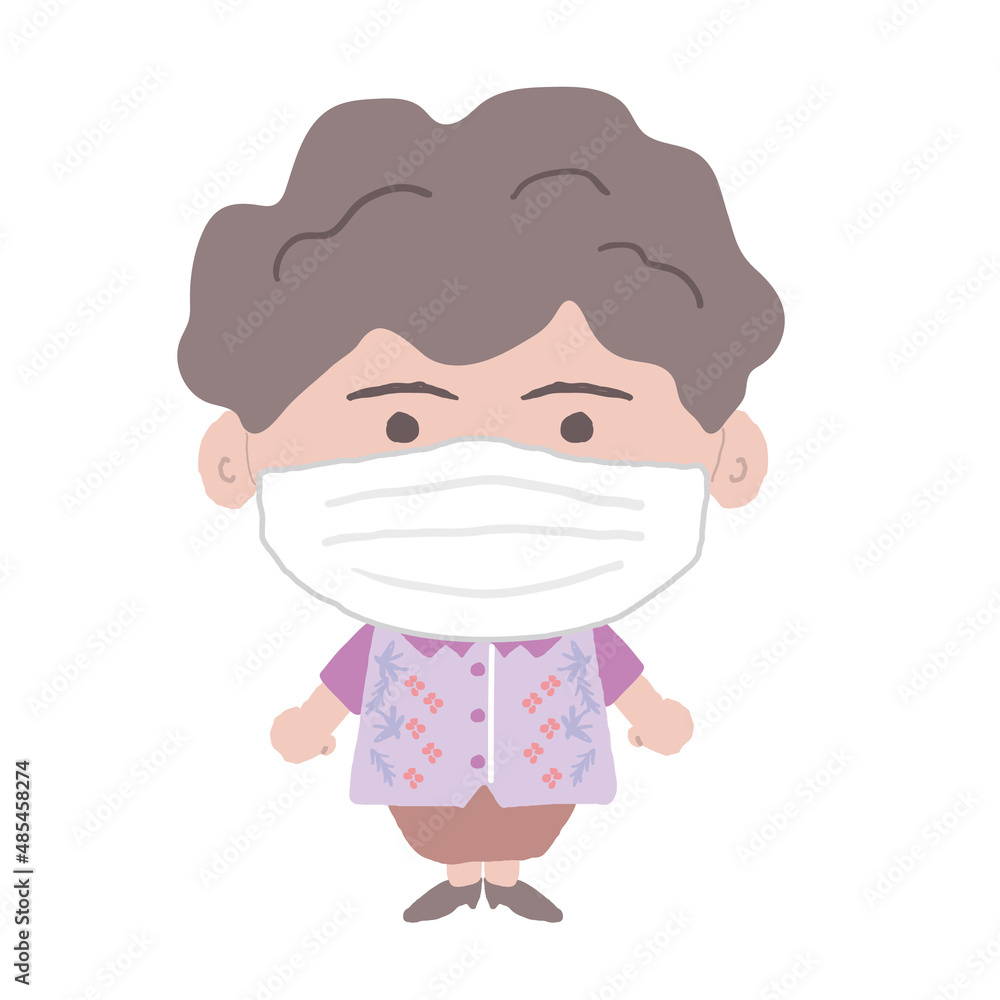 沖縄のかりゆしウェアを着た中年女性がマスクをつける 沖縄のかりゆしウェアを着た中年女性がマスクをつける