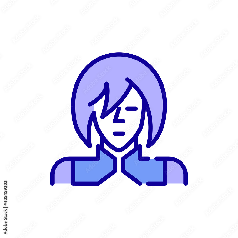 Cute anime cosplay boy. Pixel perfect, editable stroke color avatar icon
