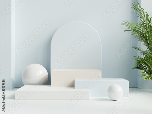 Podium in abstract blue composition for product presentation. © Vanit่jan