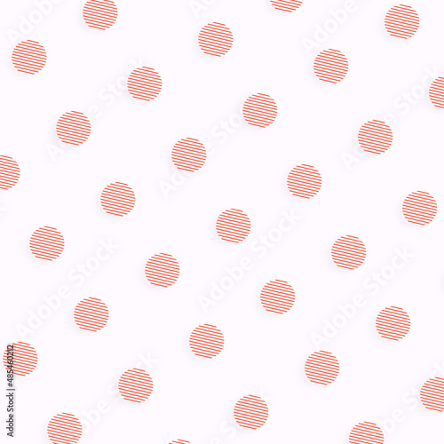 Pattern of orange geometric shapes in retro, memphis 80s 90s style. Circles shapes of lines on white background. Vintage abstract background