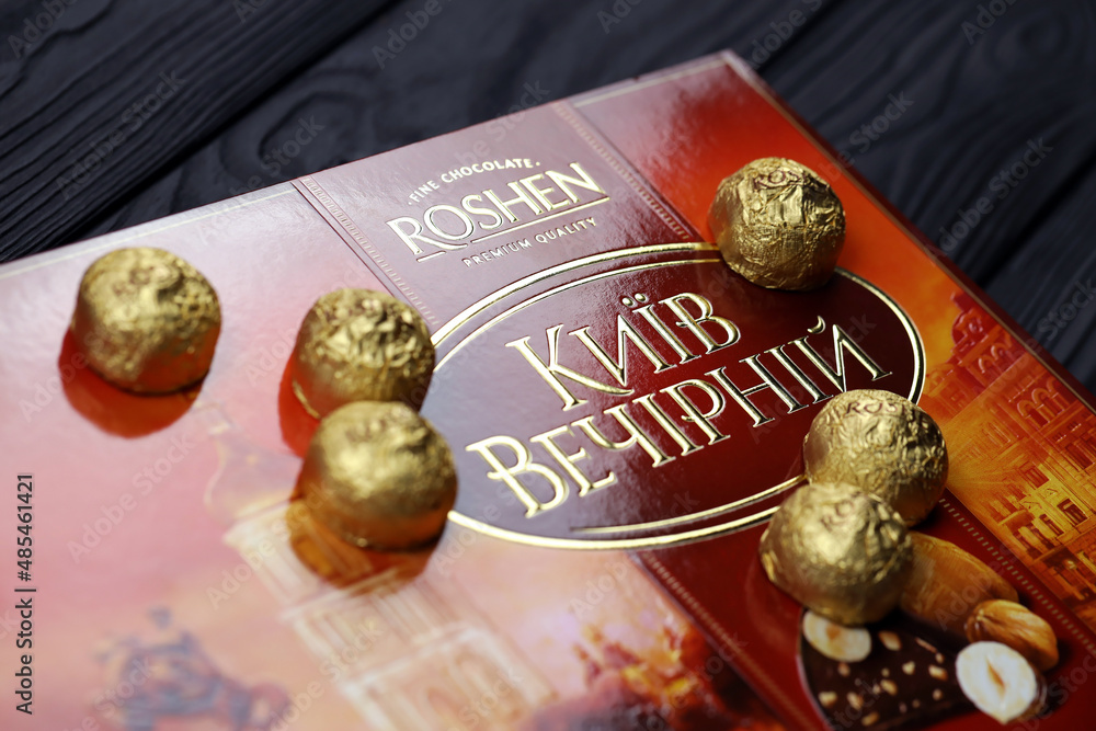 KHARKOV, UKRAINE - JANUARY 11, 2021: Rochen chocolate candies box ...