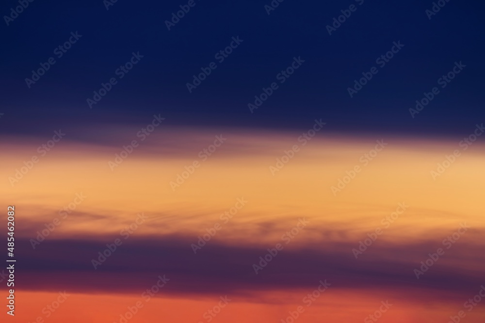Beautiful and Dramatic Colorful After Sunset Sky with Clouds in Shades of Blue Purple Yellow and Red