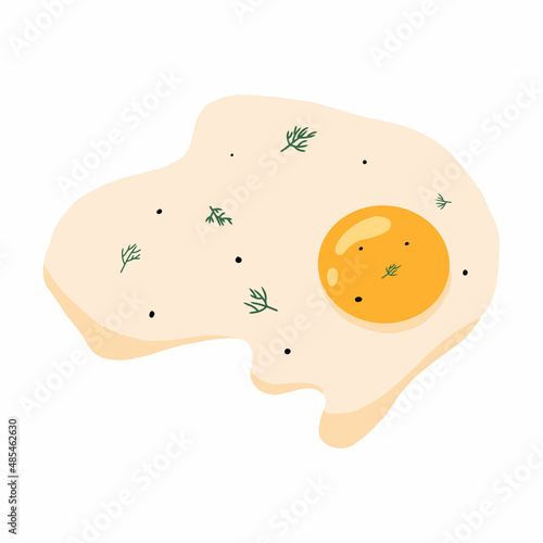  Vector illustration of fried egg with greens. Illustration of an omelet with herbs.