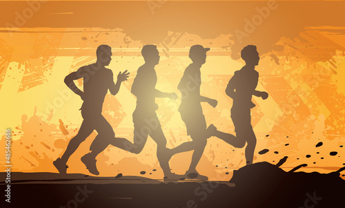 Running silhouettes. Vector illustration, Trail Running, Marathon runner.