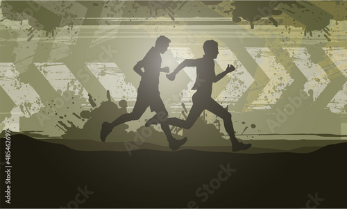 Running silhouettes. Vector illustration, Trail Running, Marathon runner.