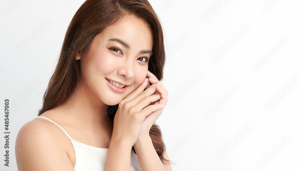 Beautiful young asian woman with clean fresh skin on white background, Face care, Facial treatment, Cosmetology, beauty and spa, Asian women portrait. Beautiful young asian woman with clean fresh skin on white background, Face care, Facial treatment, Cosmetology, beauty and spa, Asian women portrait.