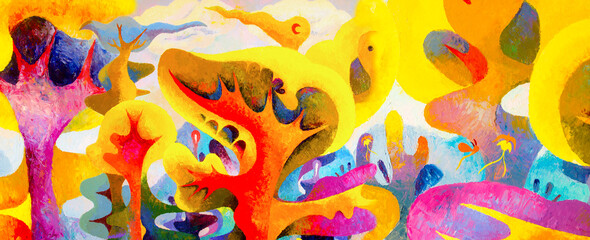 Foto auf Acrylglas Gelb Malerei abstrakte Kunst Original Öl- und Acrylfarbe auf Leinwand.  © Painterstock
