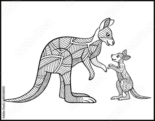 zentangle kangaroo for coloring page, Vector kangaroo illustration. Adult coloring page.
