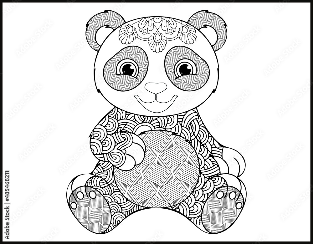 Hand-drawn Coloring pages with panda, Hand drawn doodle, zentangle ...