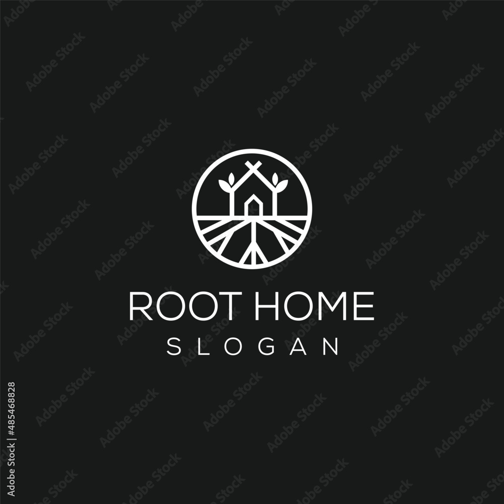 abstract tree and root logos. exclusive root logo. root and house logo