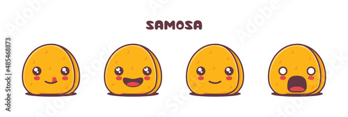 vector samosa cartoon mascot, traditional indian food illustration, with different facial expressions