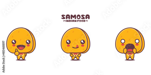 vector samosa cartoon mascot, traditional indian food illustration, with different expressions