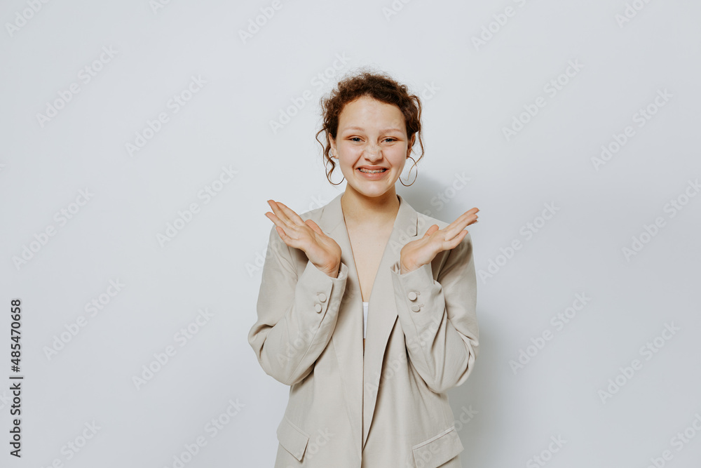 pretty woman Clothes fitting elegant style suit fashion studio isolated backgrounds unaltered pretty woman Clothes fitting elegant style suit fashion studio isolated backgrounds unaltered