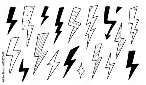 Lightning doodle thunderbolt. Hand drawn doodle sketch style. Electric flash energy bolt icon. Vector illustration.