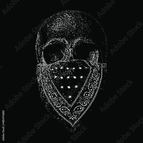 bandana mask skull hand drawing vector illustration isolated on black background