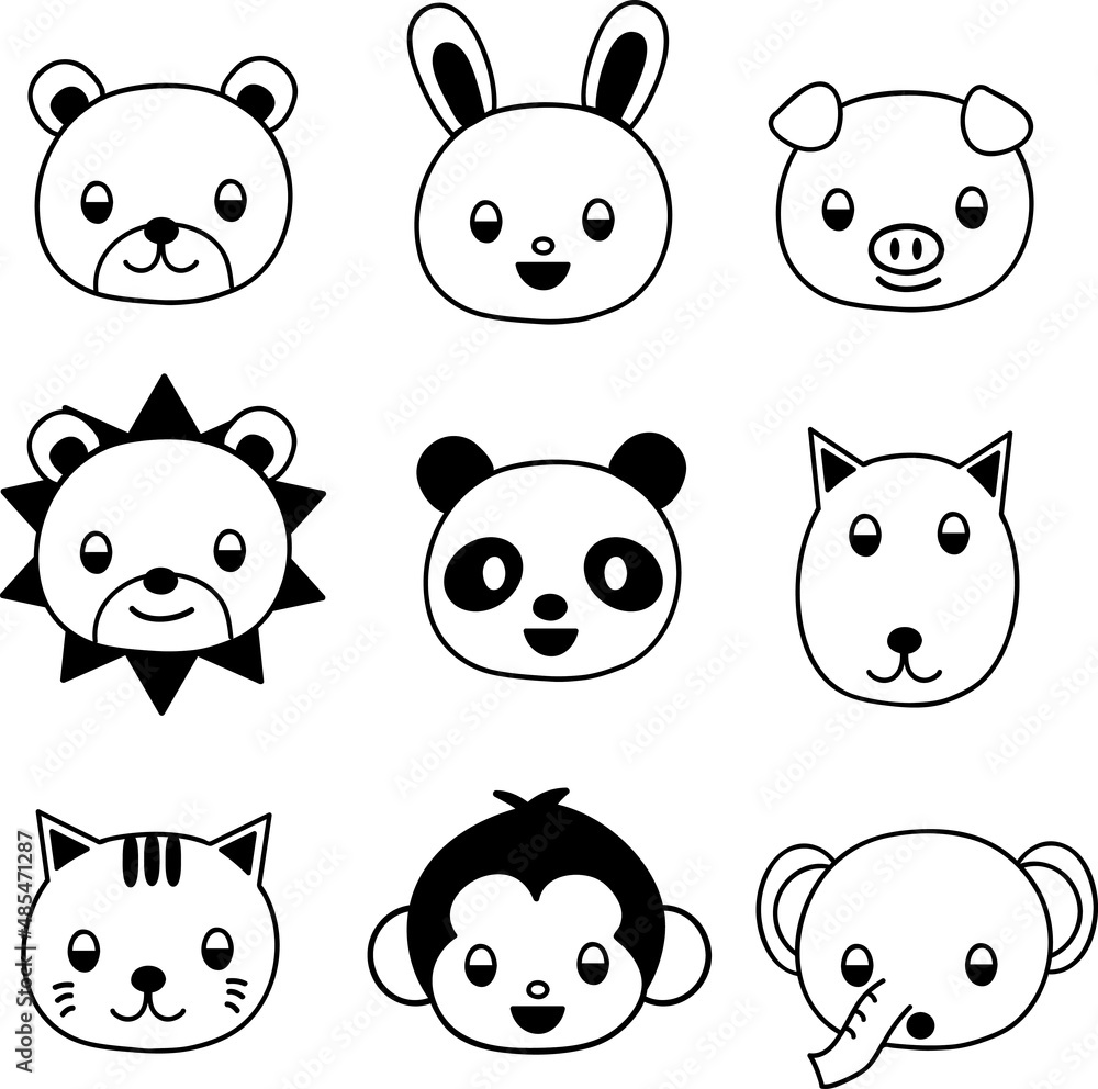 白黒の動物アイコンセット Stock Illustration | Adobe Stock
