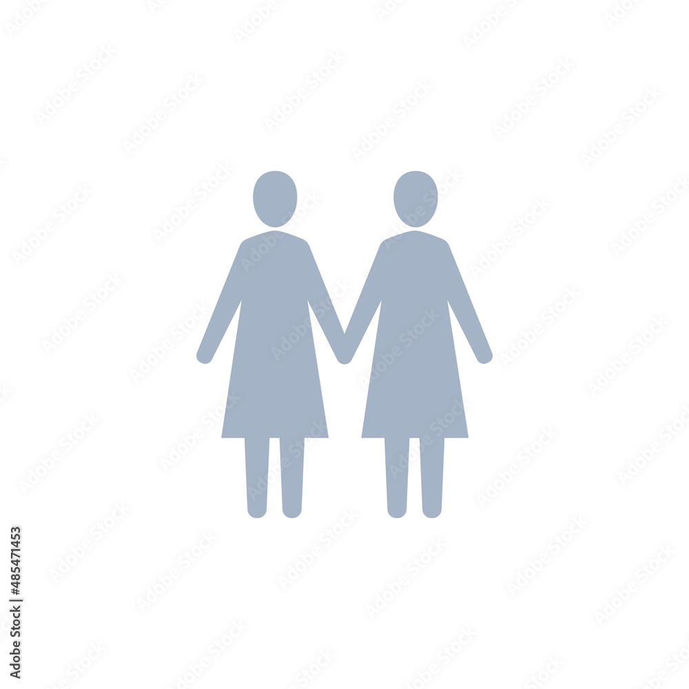 People holding hands icon, Two Women, Vector silhouette illustration