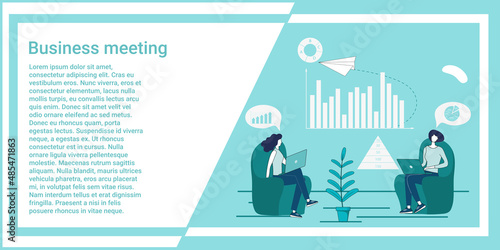 Business meeting.People hold a meeting and develop new projects.An illustration in the style of a green landing page.
