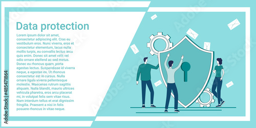 Data protection.Secure internet connection.Organization of a secure data transmission channel.An illustration in the style of a green landing page.