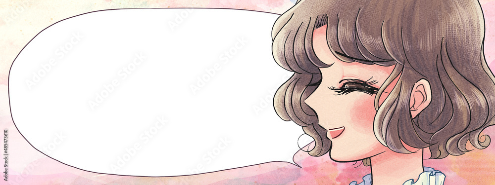 古い少女漫画イラスト 苦笑いお嬢さまバナー Stock Illustration Adobe Stock